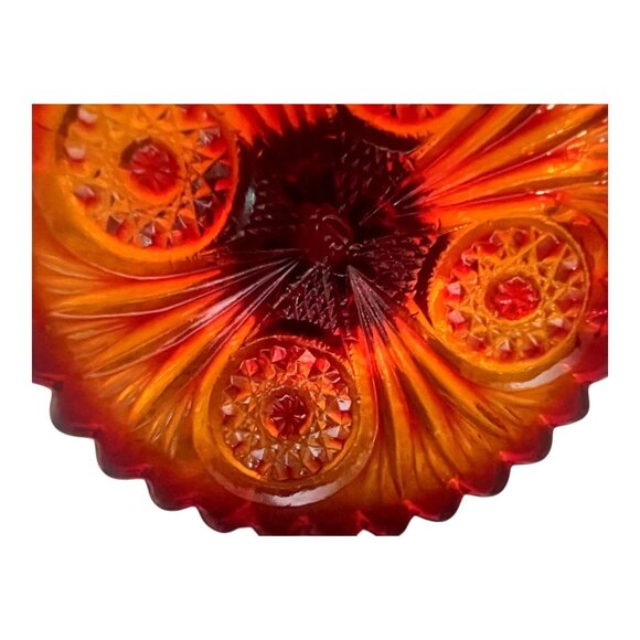 Vintage Imperial Glass Red Carnival Hobstar Iridescent Trumpet Vase - Picture 6 of 6